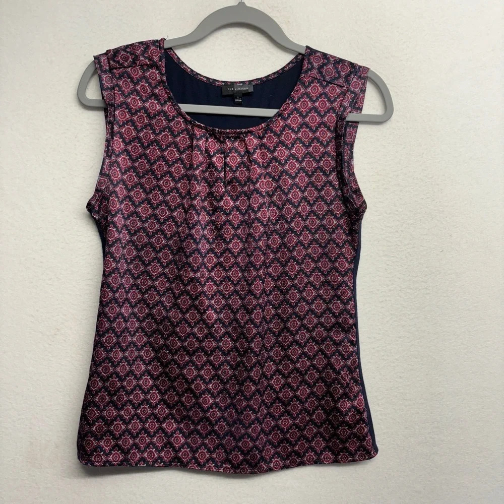 The limited navy blue red satin front panel blouse top smallβ